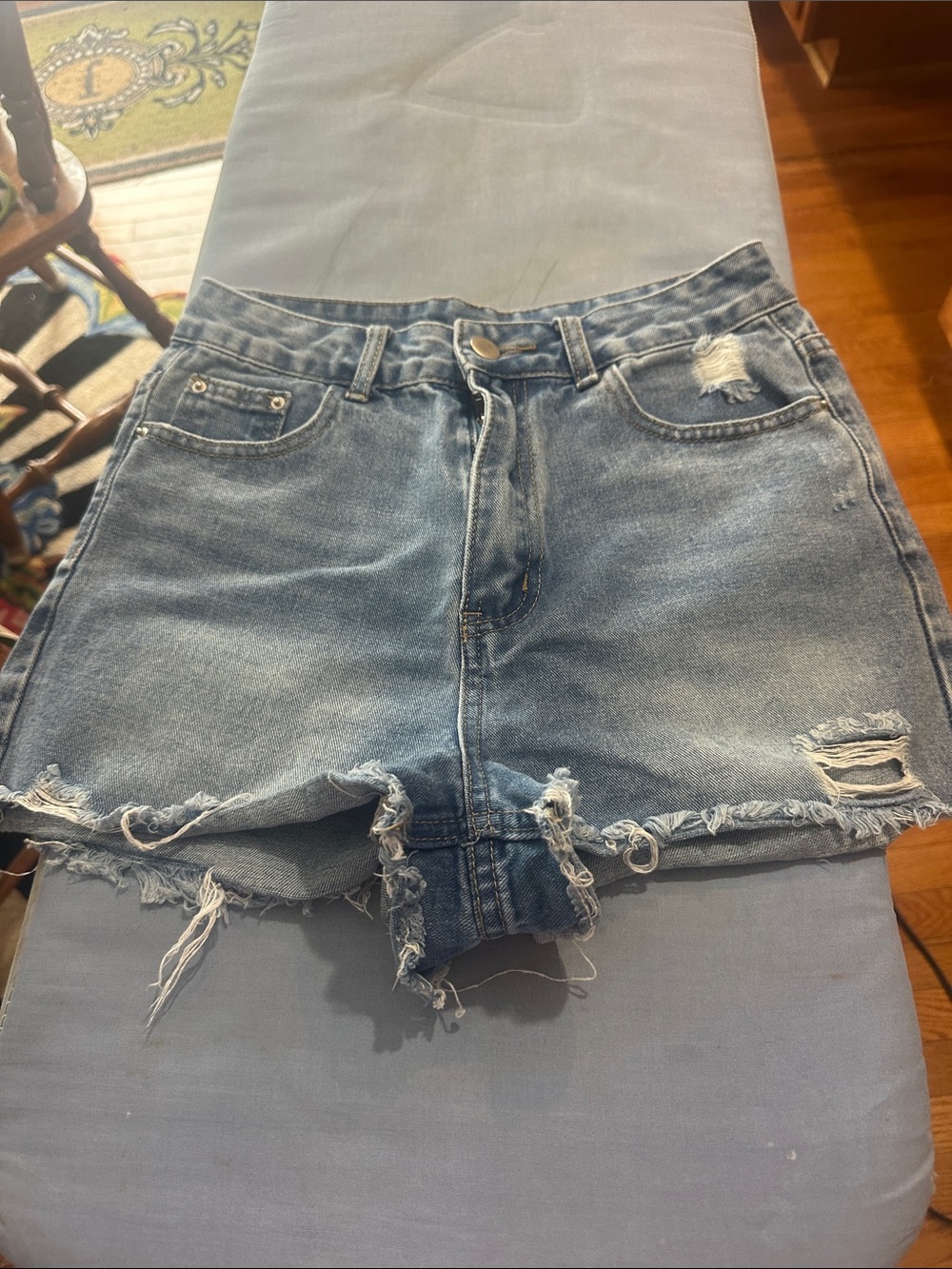 SHEIN Light Blue Distressed Denim Shorts